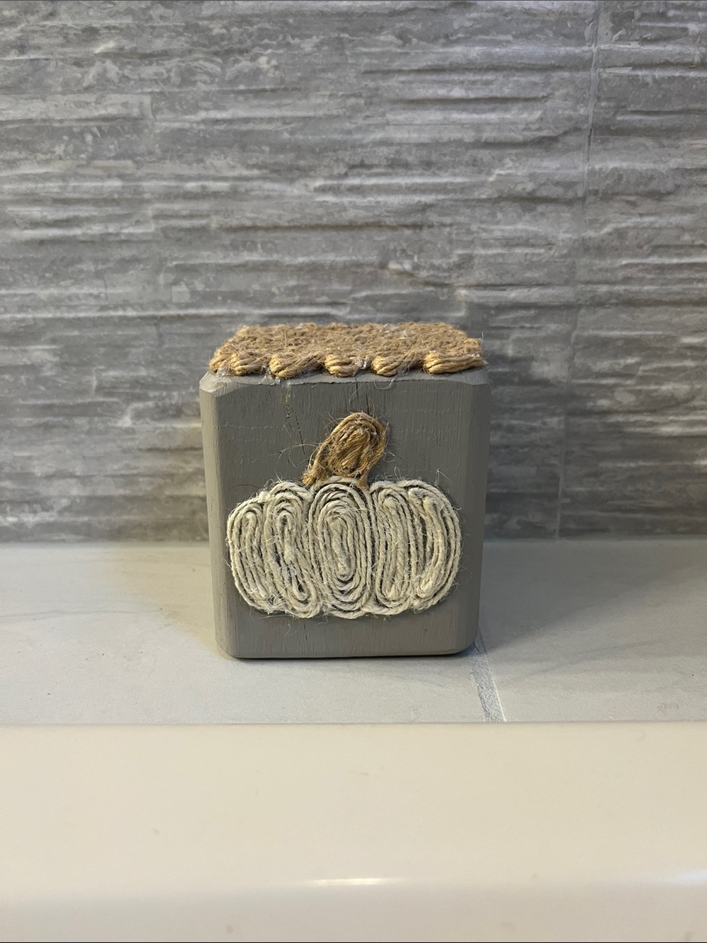 Neutral Gray Pumpkin Accent Block Decor